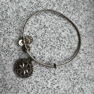 Alex and Ani Rafaelian Silver Compass Charm Bangle Bracelet